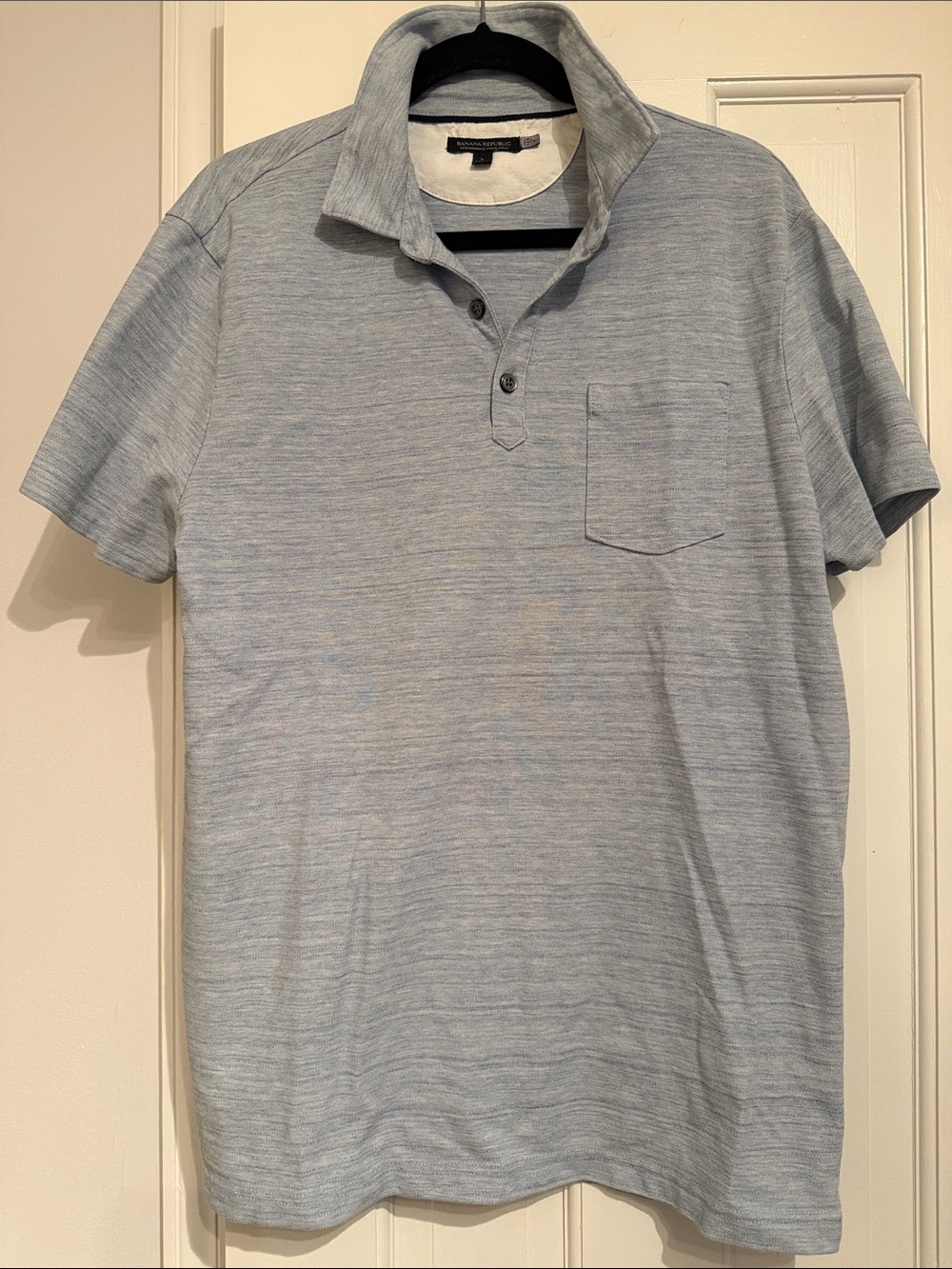 Banana Republic Heathered Light Blue Polo with Chest Pocket